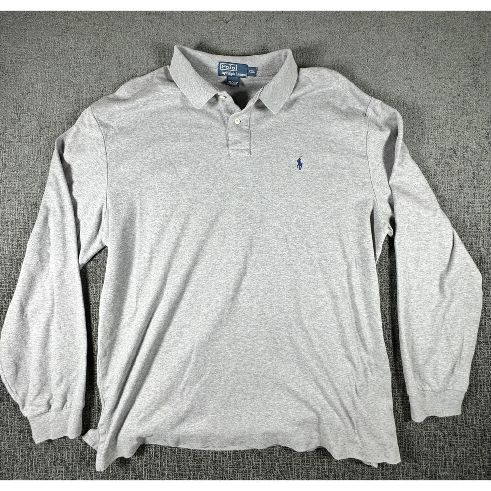 Polo Ralph Lauren Long Sleeve Polo Shirt Mens XXL Gray Cotton Pony Logo